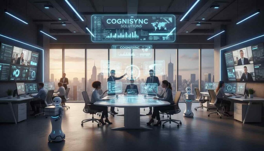 Interior Design of American Offices in 2026: New thinking and Modern ideas Smart office technology with automated lighting and digital meeting room system