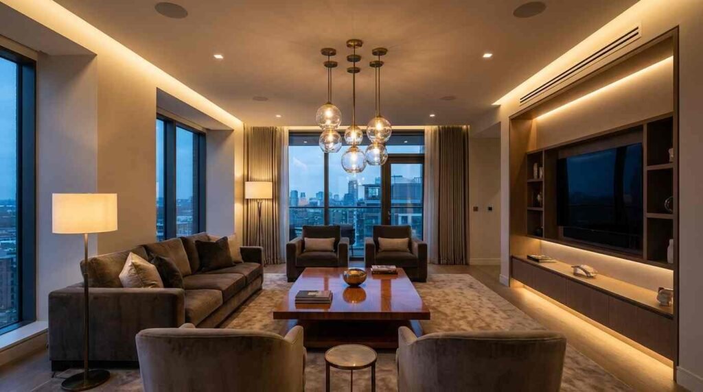 Layered lighting luxury apartment interior design