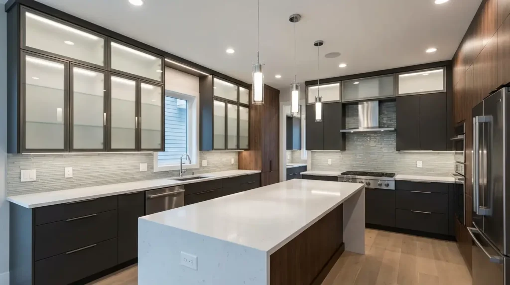 glass front kitchen cabinets with frosted glass doors