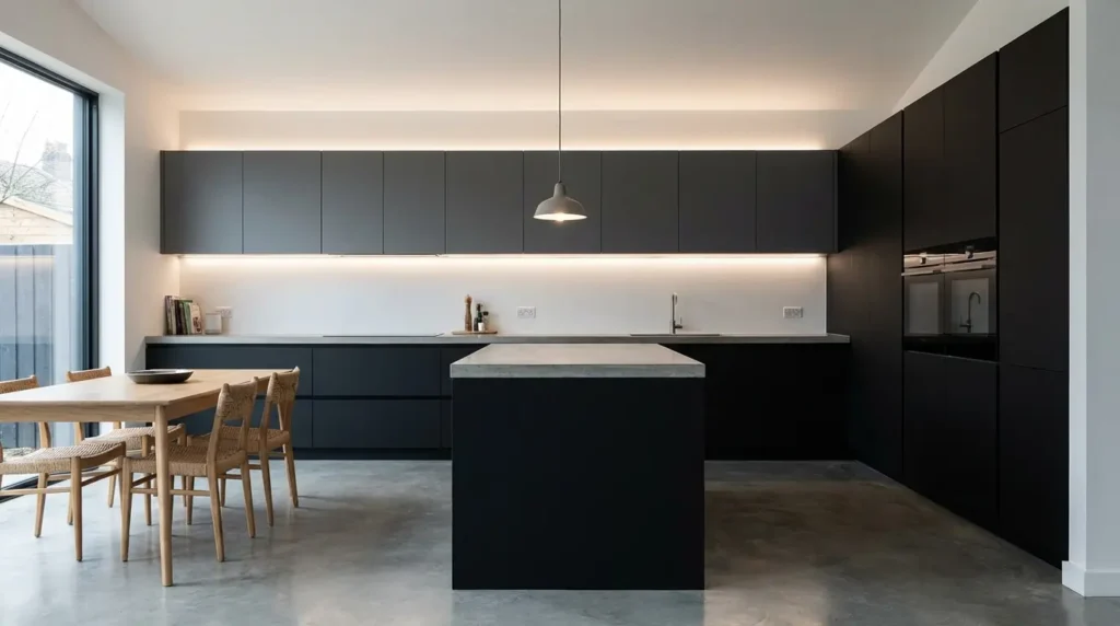 matte finish kitchen cabinets in modern kitchen interior