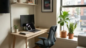 modern luxury home office design ideas USA 2026 with natural light and minimalist setup