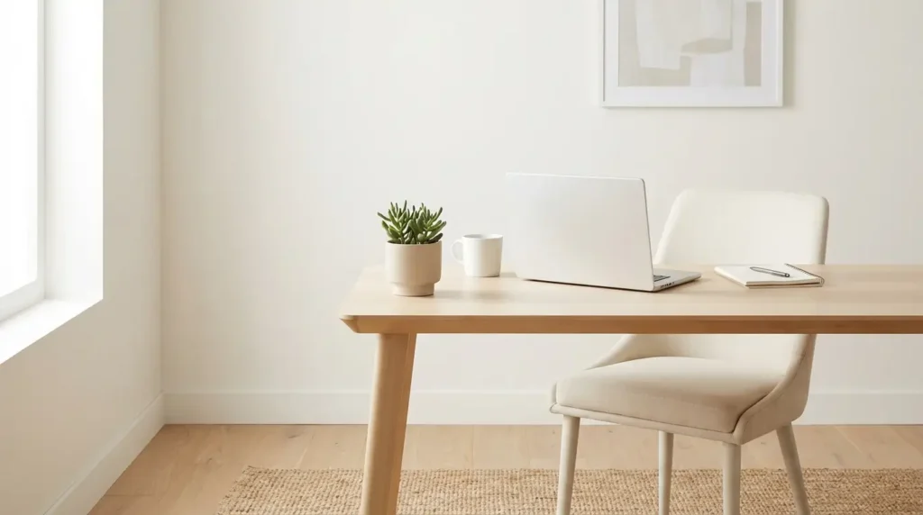 minimalist home office design USA 2026 clean workspace