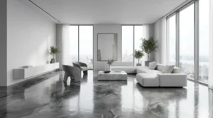 Epoxy flooring living room USA modern design 2026 luxury interior flooring ideas