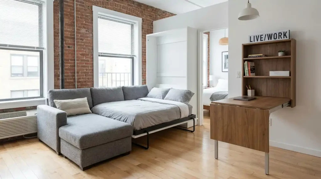 Convertible furniture in a small apartment for multifunctional use