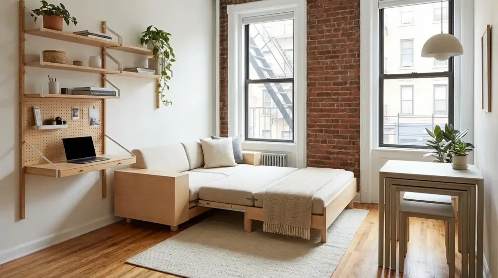 Modular furniture arrangement in a small American apartment