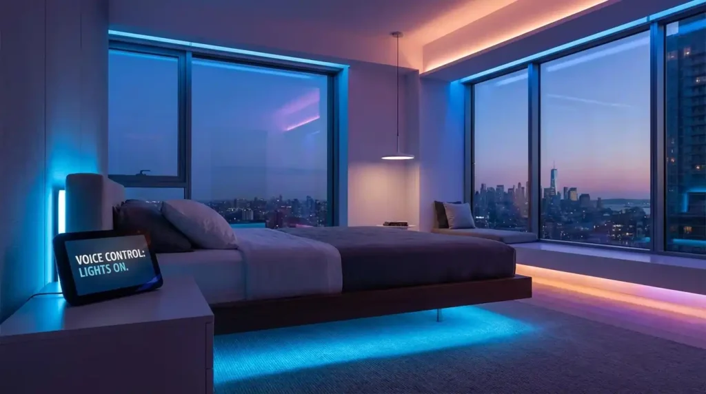 bedroom with smart lighting and automation system
