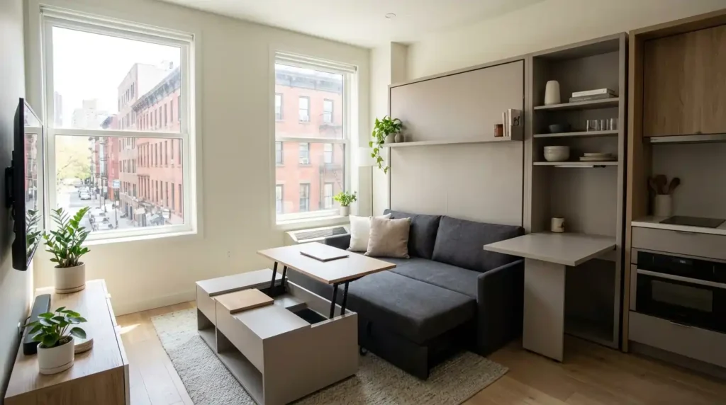 Sofa-cum-bed in a small apartment for multifunctional use