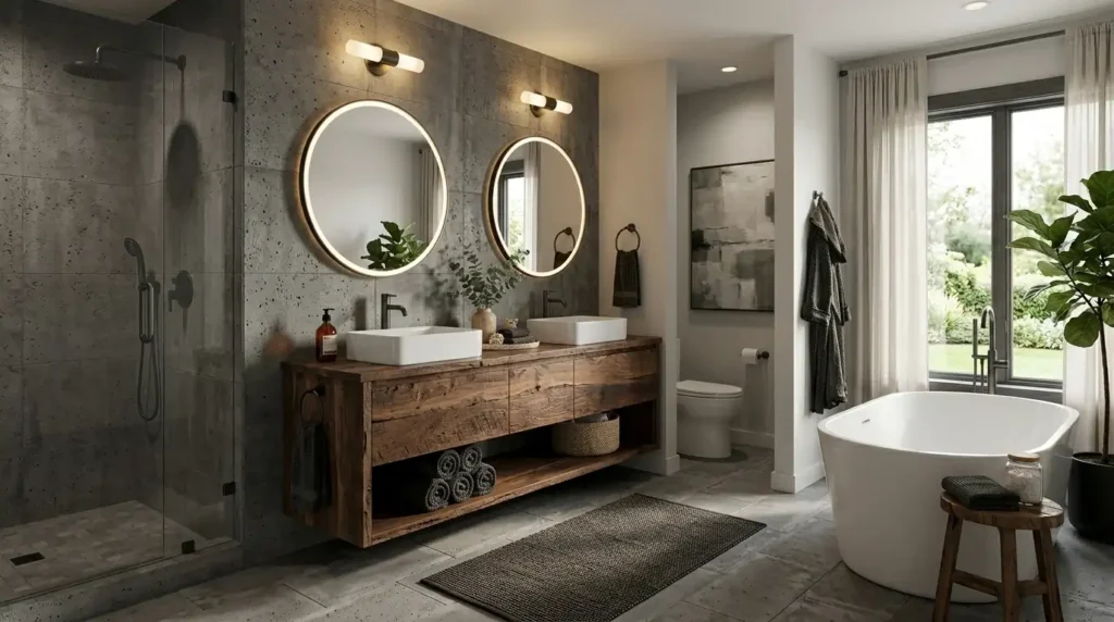 LED mirror lighting in a modern bathroom design