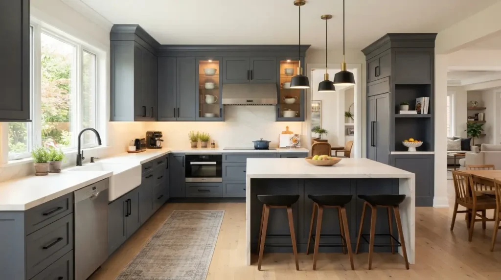 U-shaped kitchen layout designed for efficient cooking in American homes
