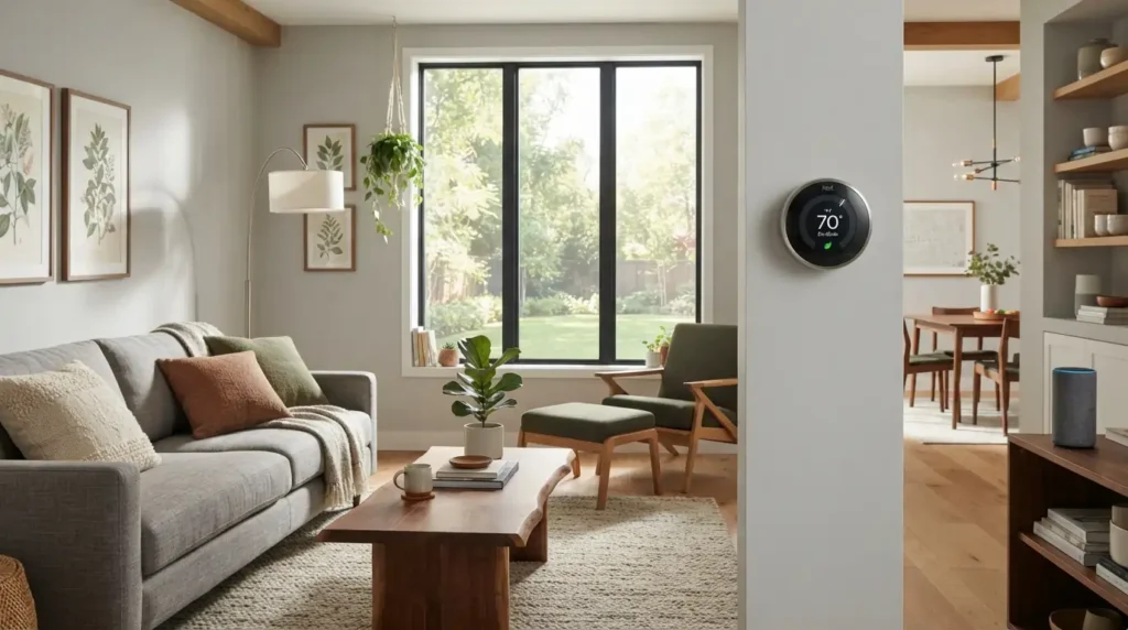 Modern smart thermostat installed in a U.S. home for better energy efficiency and comfort.